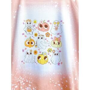 Girls Peach Short Sleeve Trick Or Treat Ghost Pumpkins Halloween T-Shirt -READ!!